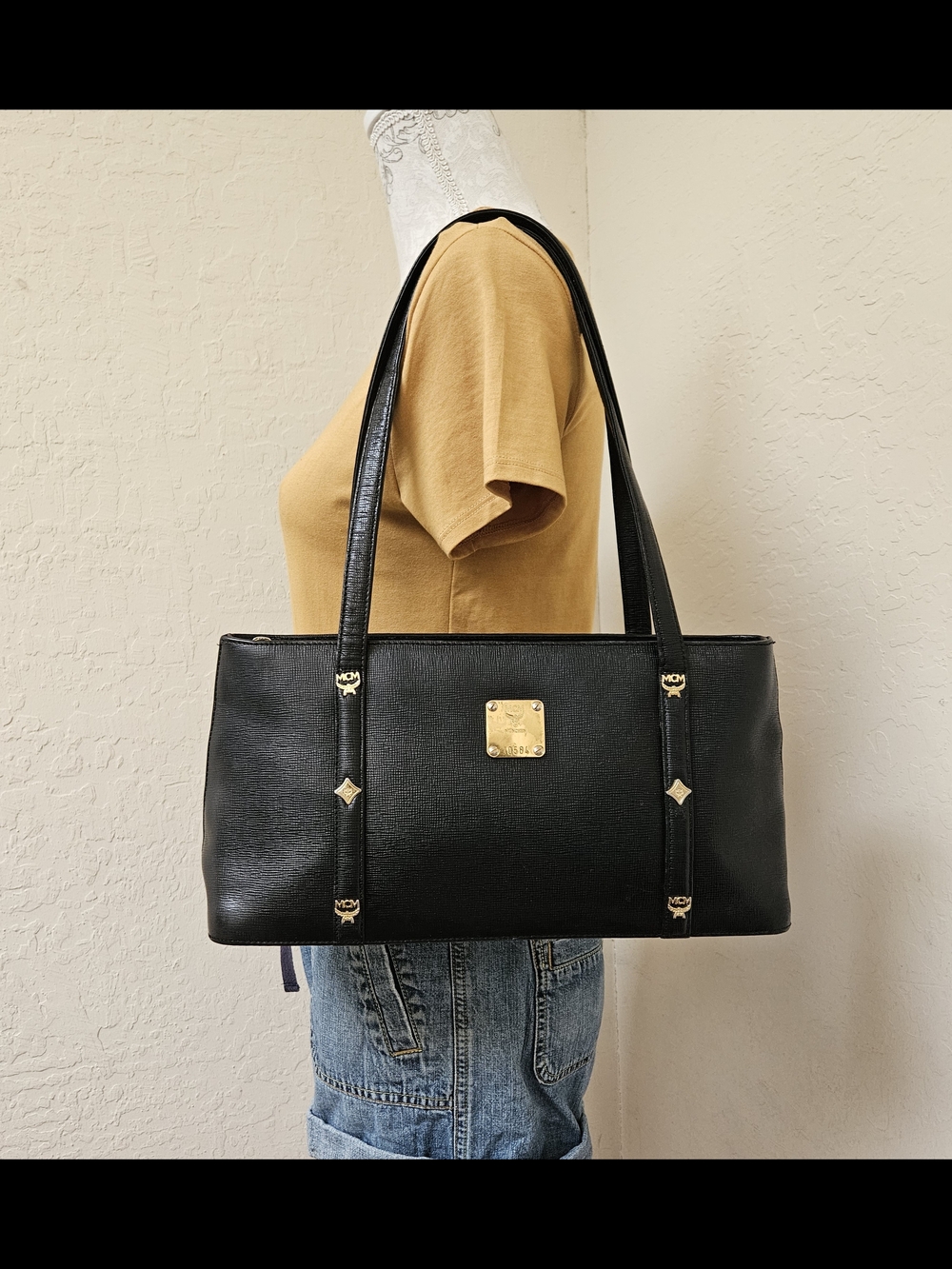 MCM Black Leather Vintage Shoulder Bag AUTHENTIC